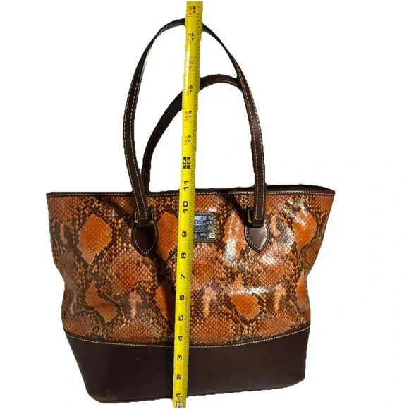 Dooney & Bourke Leather & Python Snakeskin Style Brown & Orange Shoulder Bag - Picture 10 of 16